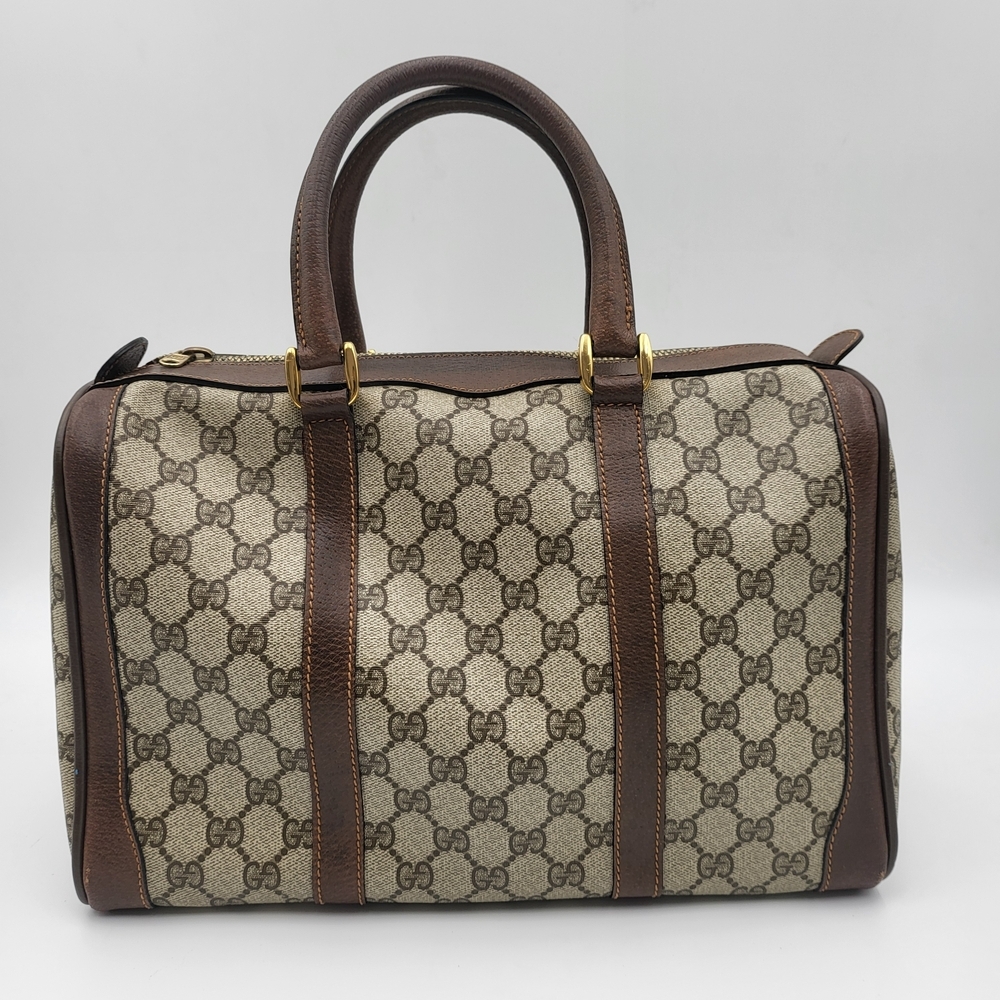 Gucci Beige Monogram GG Canvas Satchel with Brown Leather Handles